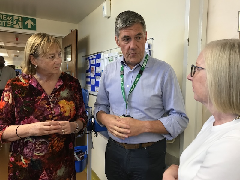 MP Maggie Throup with Prof Stephen Ryder and BLT chief exec Pamela Healey